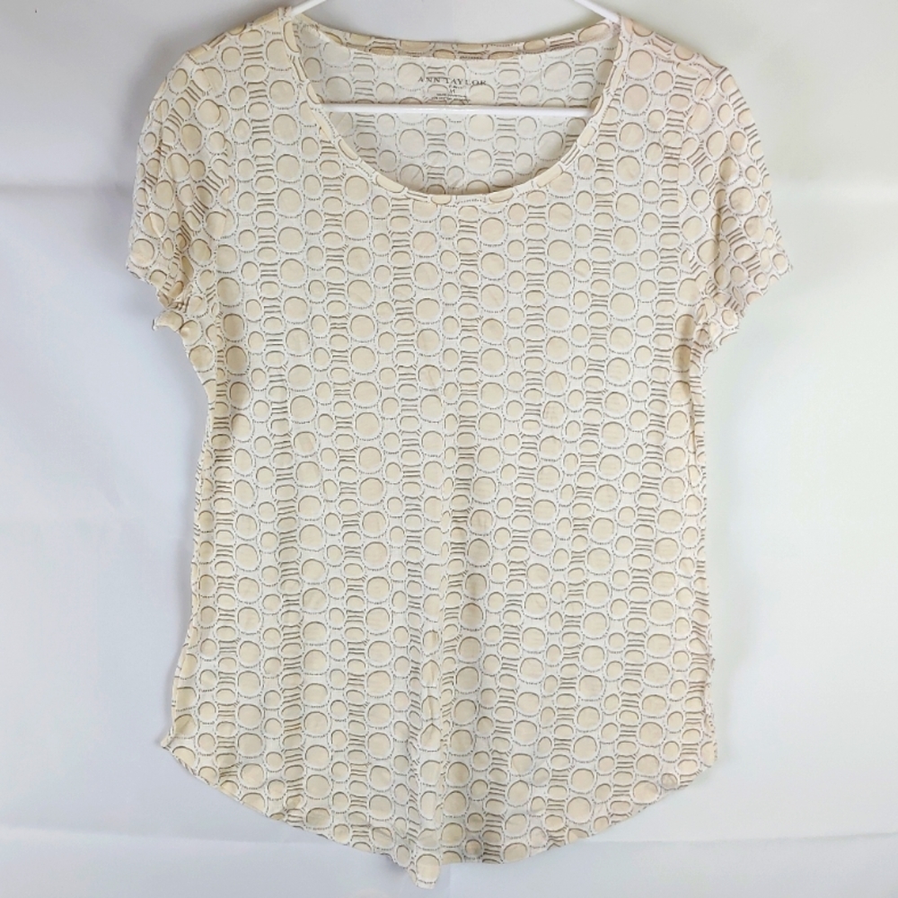 Ann Taylor Circles Print Blouse Top Womens M Casual Going Out Boho Academia